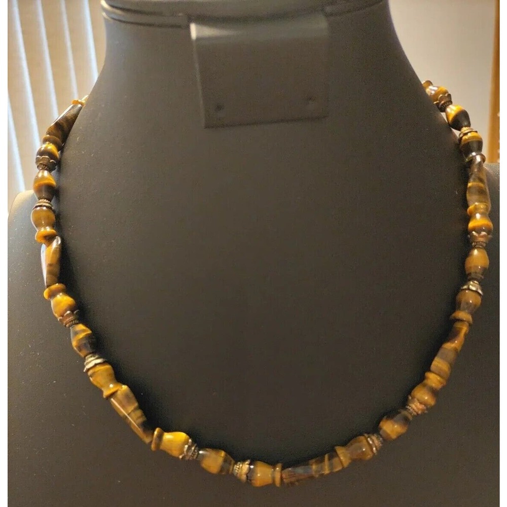 GORGEOUS TIGER'S EYE 20" NECKLACE With GOLDTONE CLASP. POLISHED-GREAT CONDITION